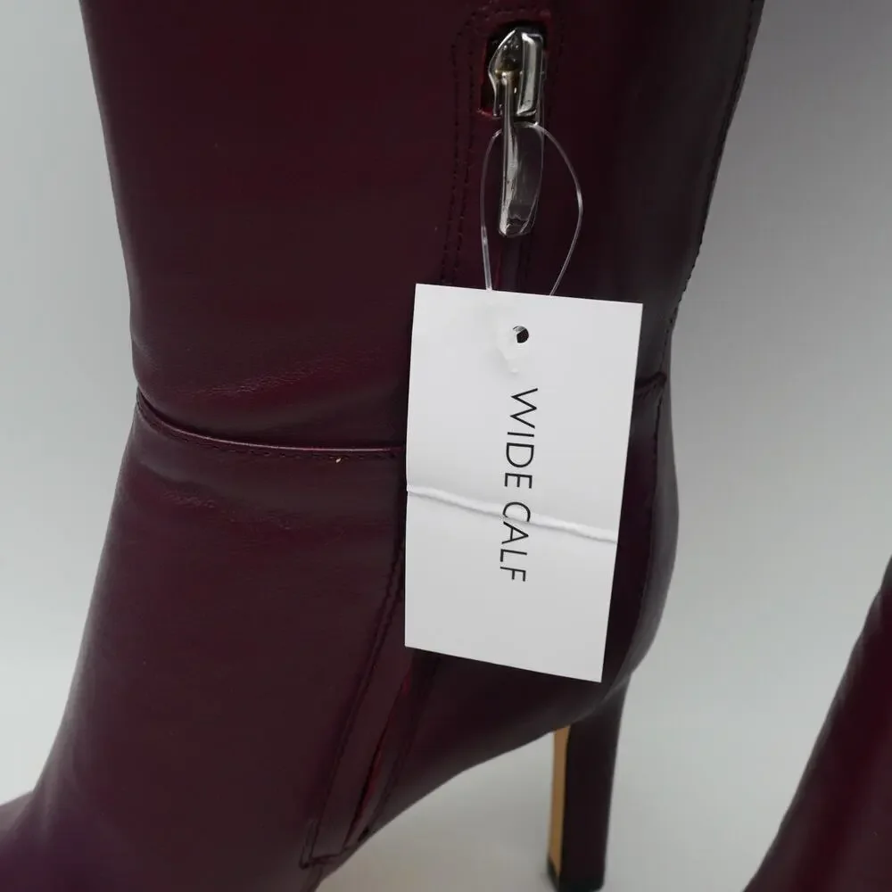NEW Nine West Women's 5 WIDE CALF Sancha Knee High Boots Red Leather Heels